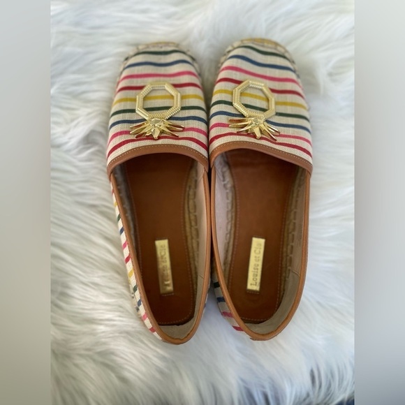 Louise et Cie striped flat espadrilles with gold pineapple - size 7.5 - Picture 9 of 13